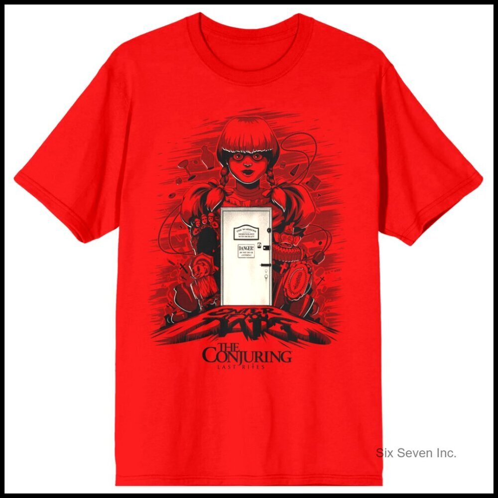 Red Horror Movie Graphic Tee Classic Fit Soft Cotton Casual Wear